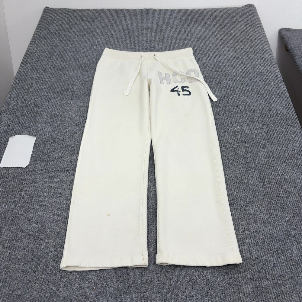 Hollister Sweatpants XL Cream Cotton Graphic Drawstring Y2K Casual Joggers